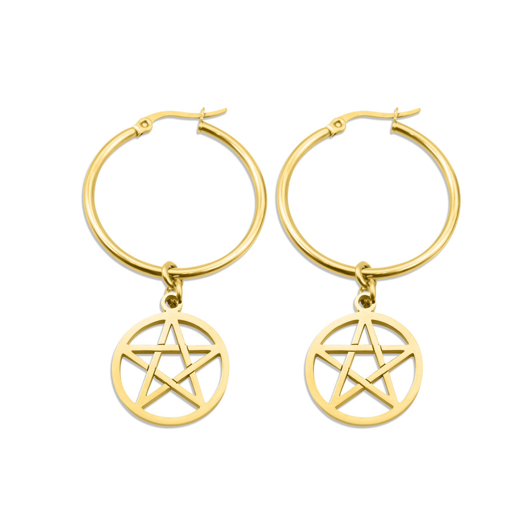 Gold Pentacle Hoop Earrings