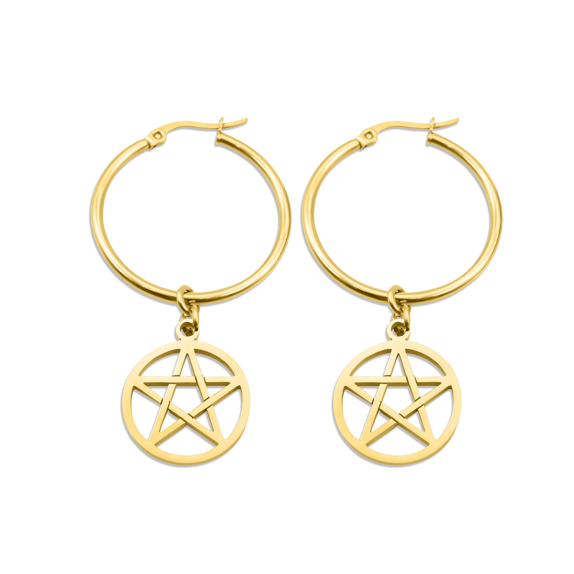 Gold Pentacle Hoop Earrings