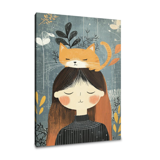 Leinwandbild Frau mit Katzenkopf