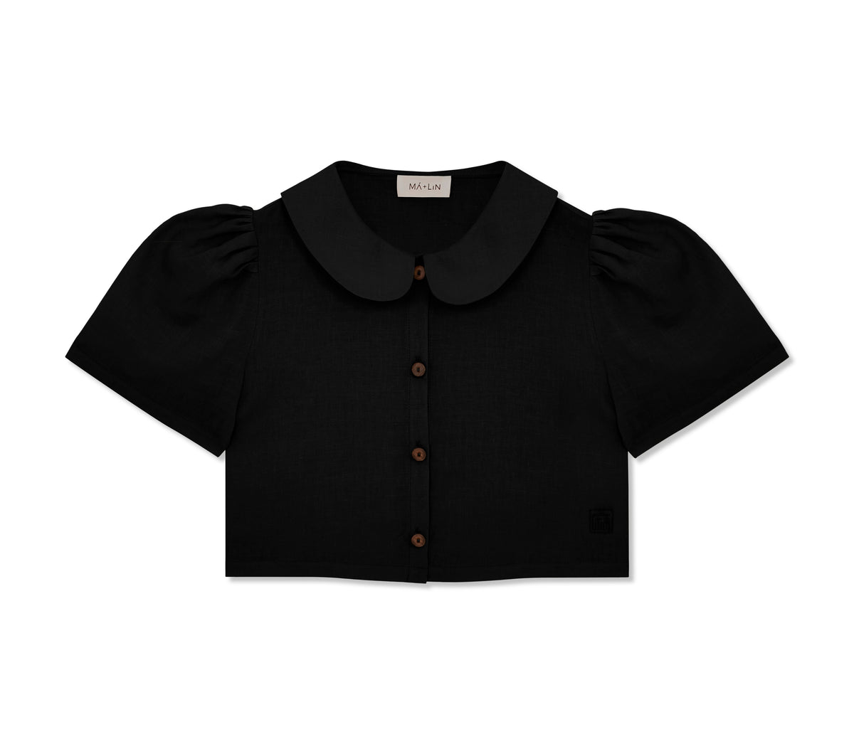 Frances Linen Cropped Blouse  - Black