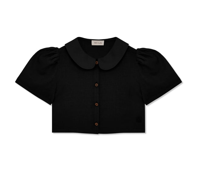 Frances Linen Cropped Blouse  - Black