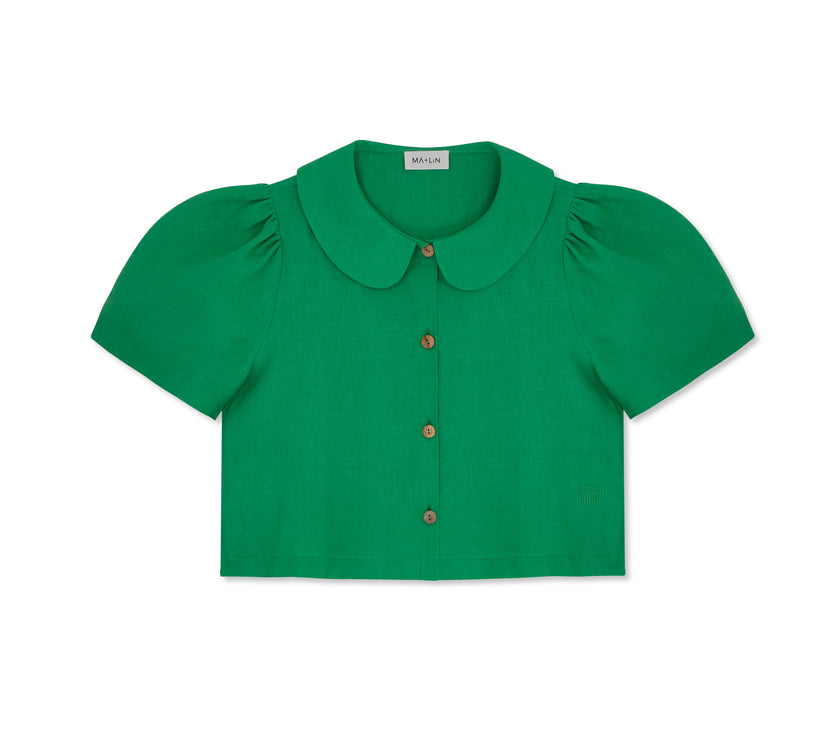 Frances Linen Cropped Blouse  - Jade - size M on pre-order for the end of September delivery