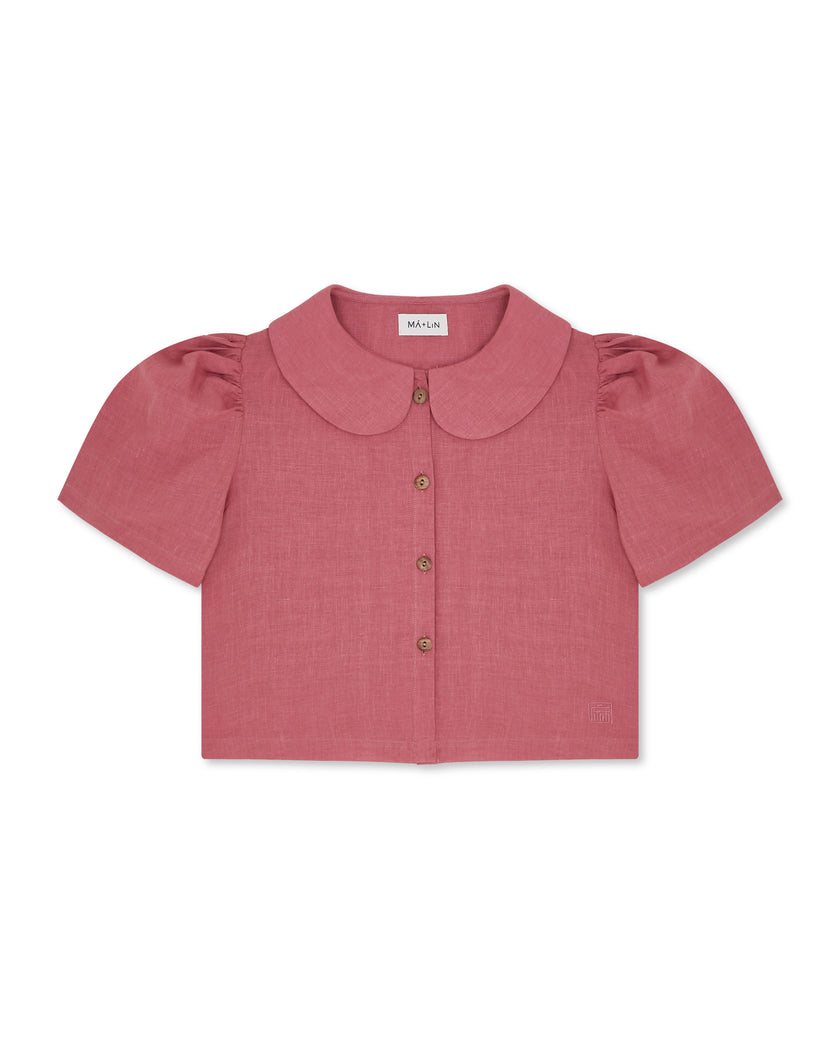 Frances Linen Cropped Blouse  - Berry - on pre-order for end of September delivery