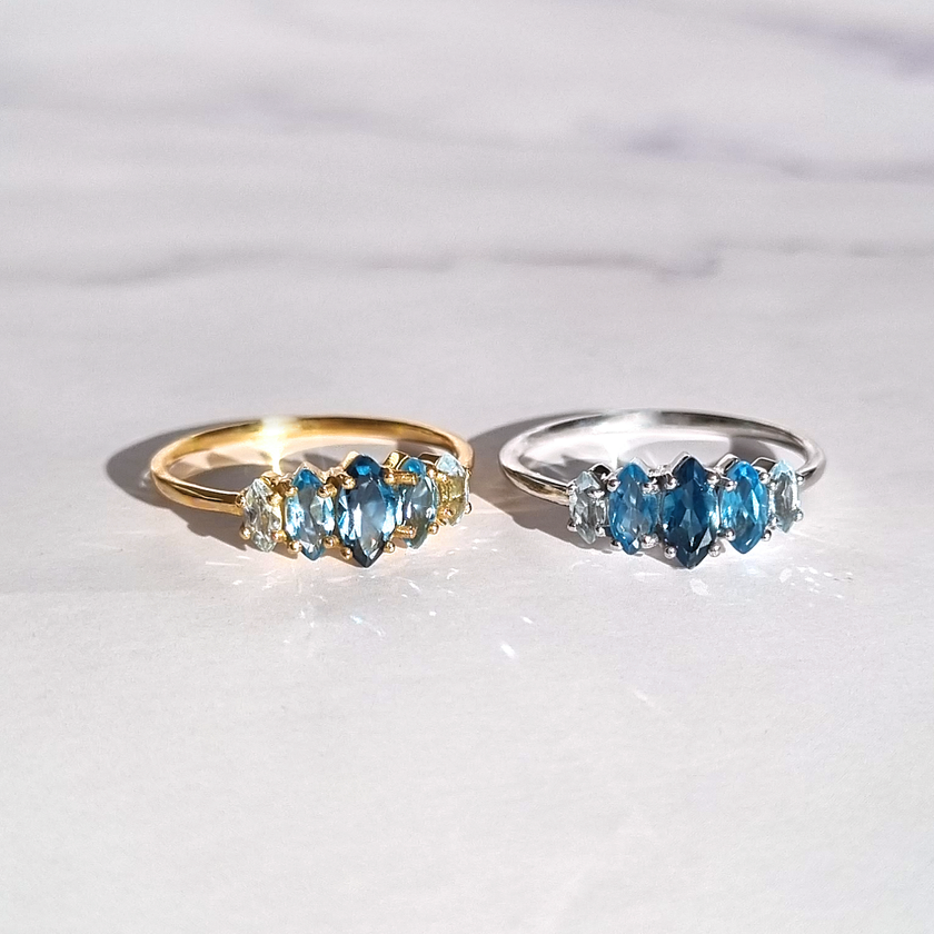Ring mit Ombré-Blautopas in Sterlingsilber