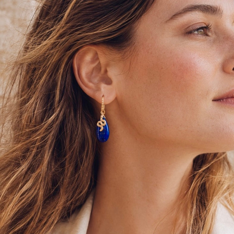 Medusa Gemstone Drop Earrings Lapis