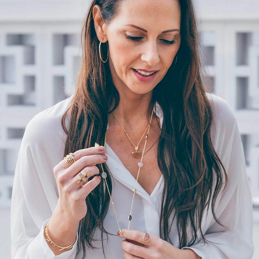 Penelope Multi-Stone Necklace: Pariba Onyx, Rose Quartz & Smoky Quartz