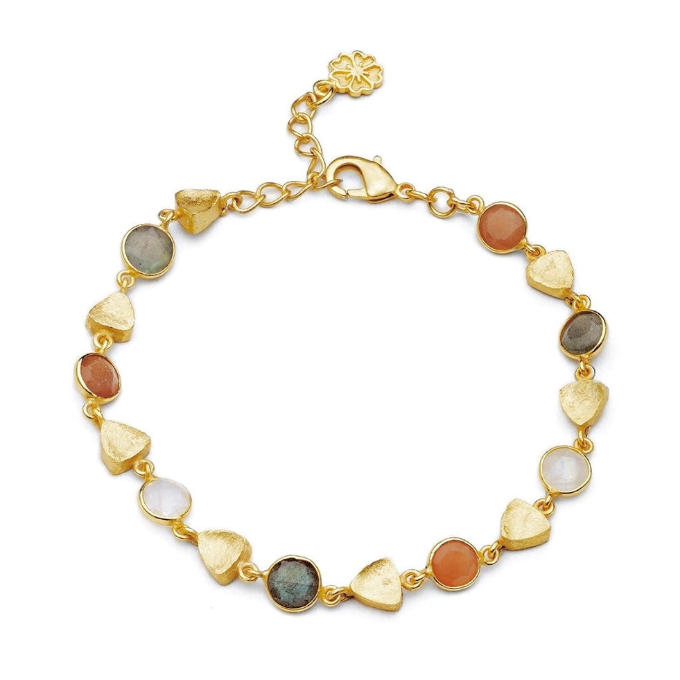 Gold Sara Mixed Gemstone Bracelet: Peach Moonstone, Labradorite & Moonstone
