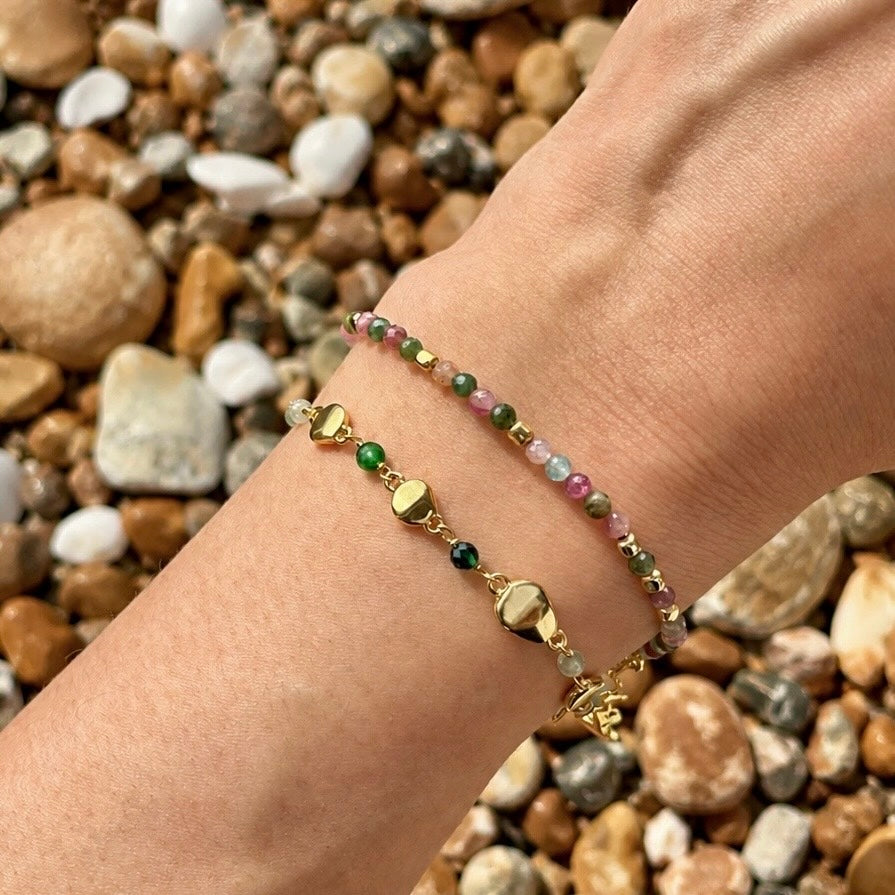 Milos Gemstone and Gold Bead Bracelet Tourmaline