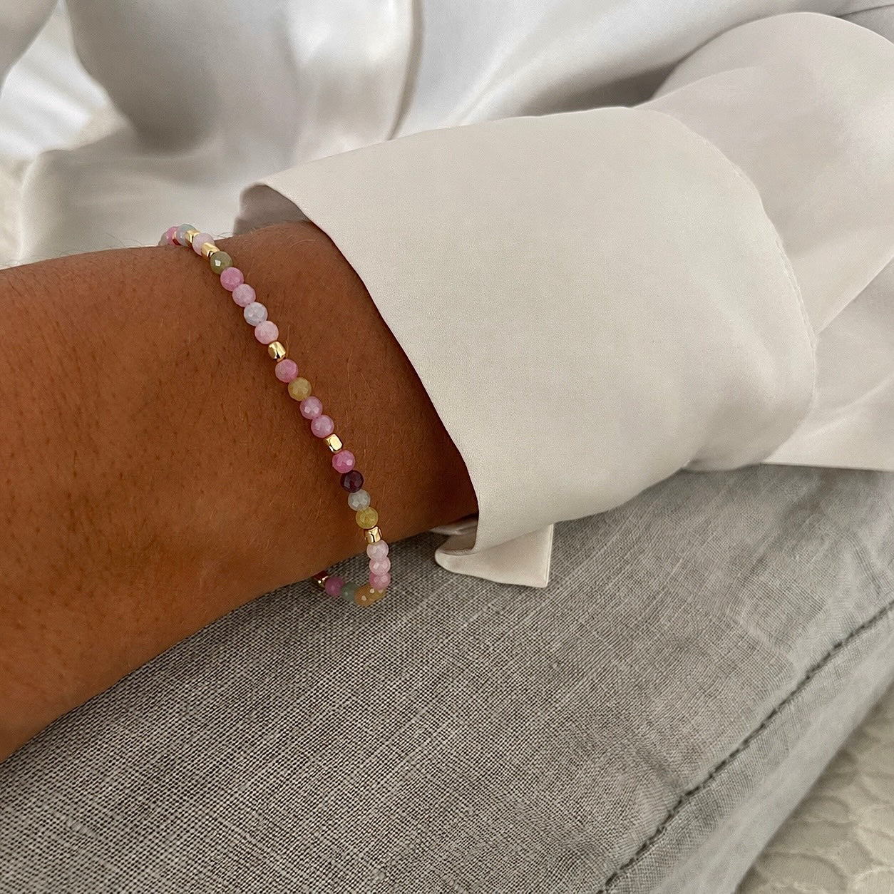 Milos Gemstone and Gold Bead Bracelet Tourmaline