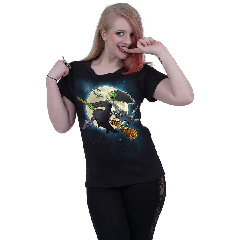 THE SIMPSONS - MARGE WITCH - Boatneck Cap Sleeve Top Black