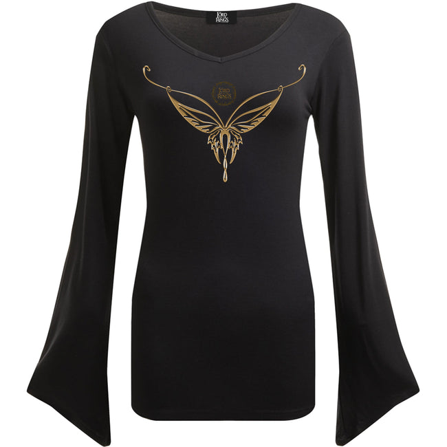LOTR - ELVEN NECKLACE - V Neck Goth Sleeve Top Black
