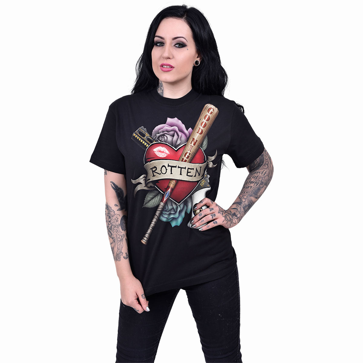 HARLEY QUINN - ROTTEN - Front Print T-Shirt Black