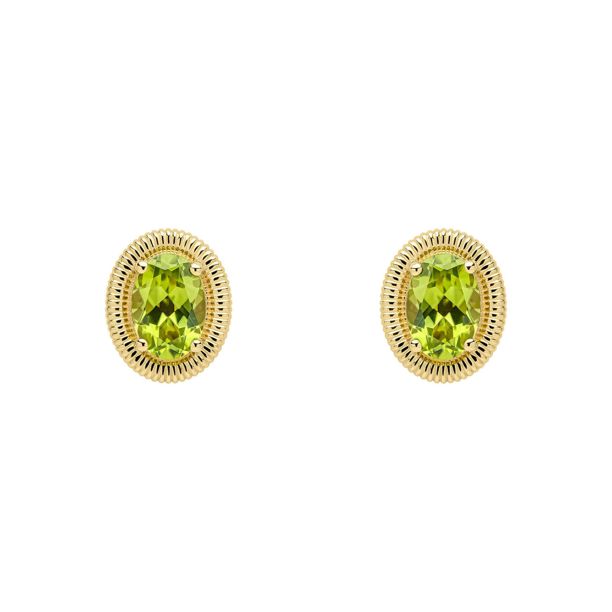 Elements Gold Peridot Oval Ridged Stud Earrings