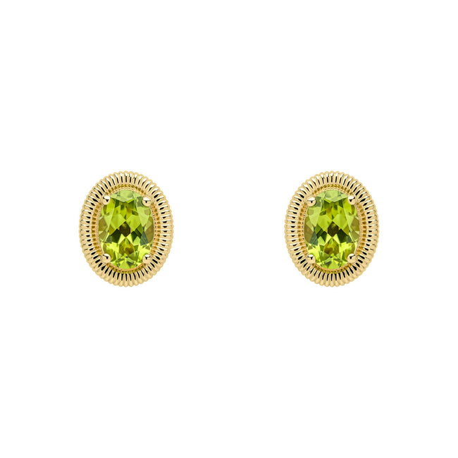 Elements Gold Peridot Oval Ridged Stud Earrings