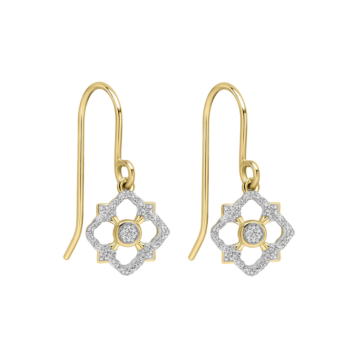 Elements Gold Diamond Floral Drop Earrings