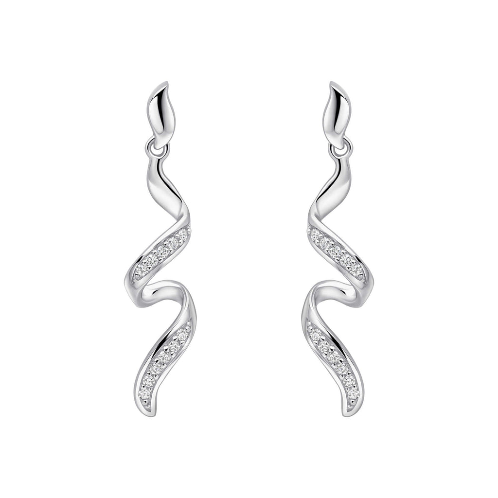 Elements Gold Diamond Twisted Ribbon Drop Earrings