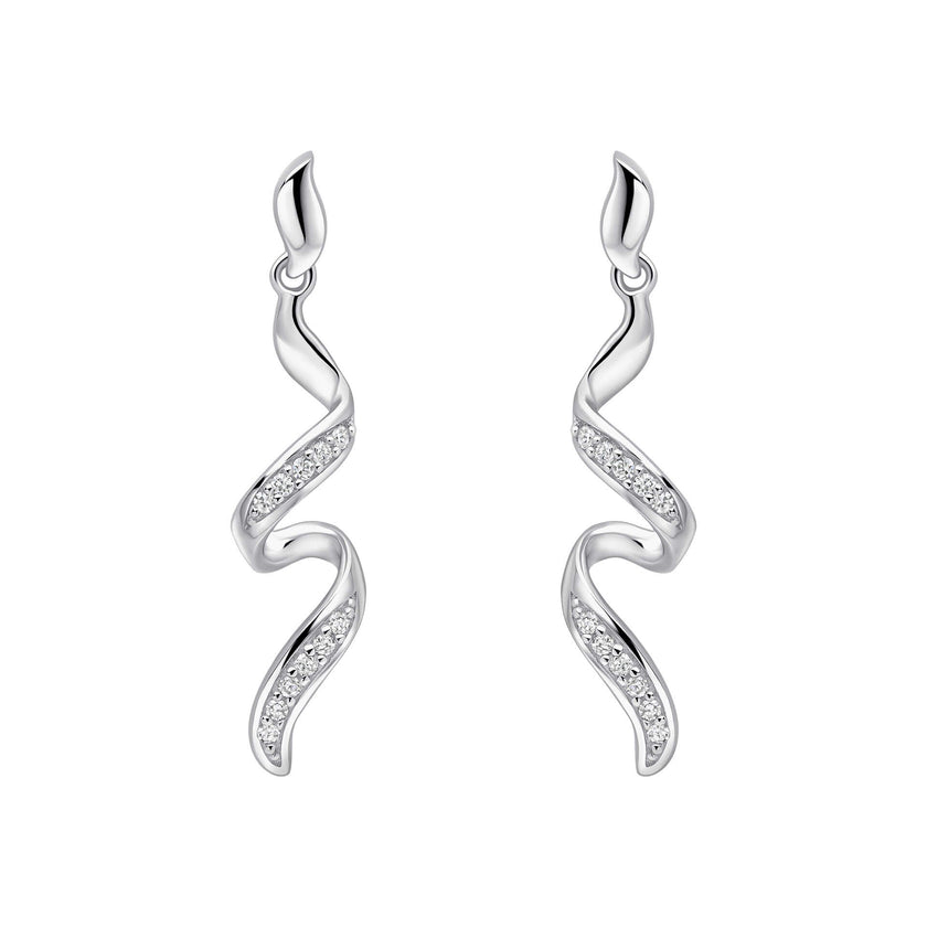 Elements Gold Diamond Twisted Ribbon Drop Earrings