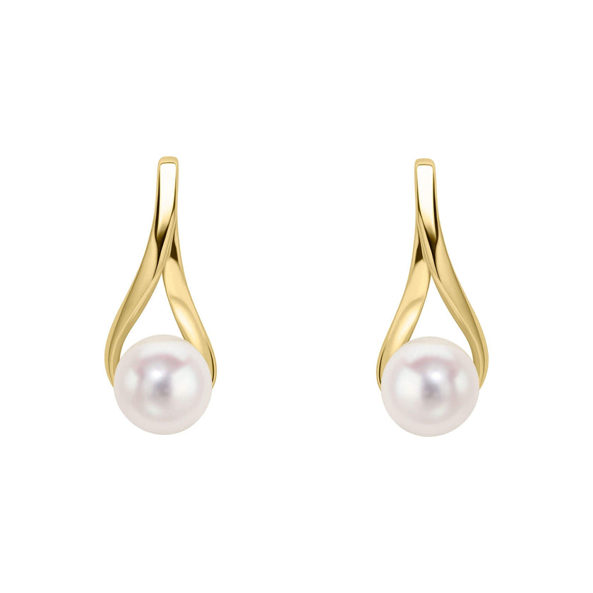 Elements Gold Freshwater Pearl Twist Drop Earrings