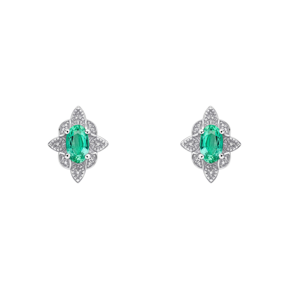 Elements Gold Emerald Art Deco Stud Earrings