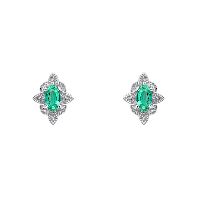 Elements Gold Emerald Art Deco Stud Earrings
