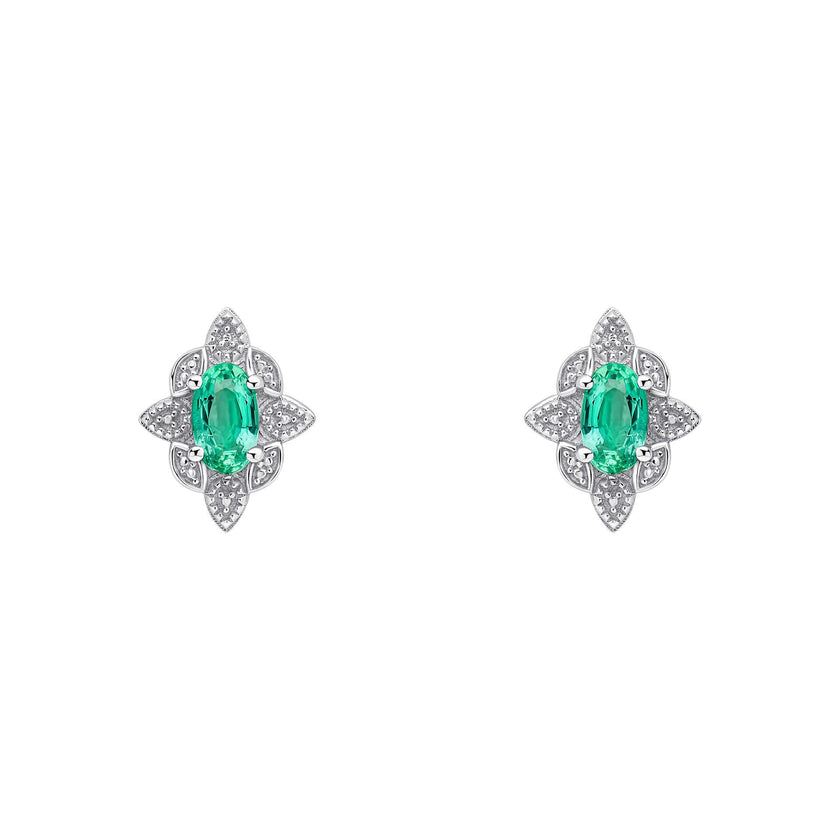 Elements Gold Emerald Art Deco Stud Earrings