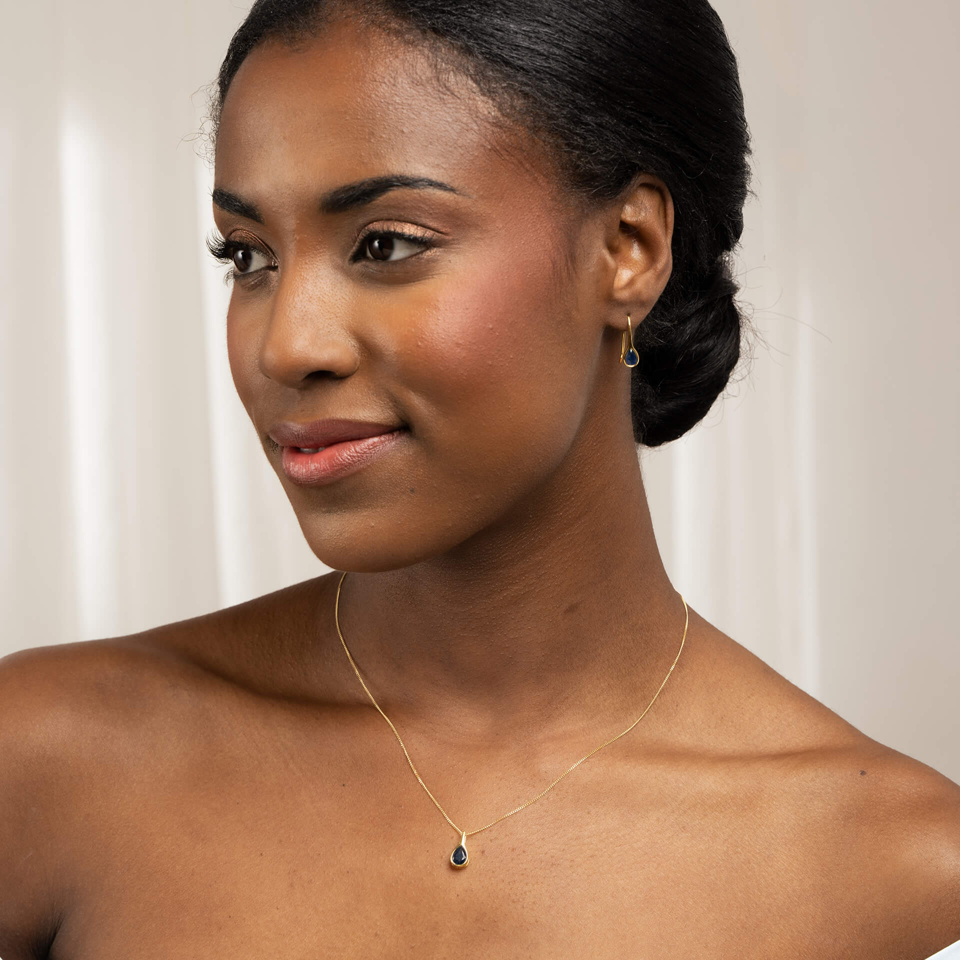Elements Gold Blue Sapphire Sleek Teardrop Earrings