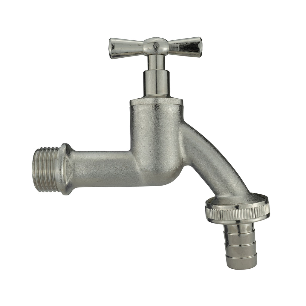 Wall Flange Kit 20mm MDPE + Bib Nickle Tap 1/2" Barb