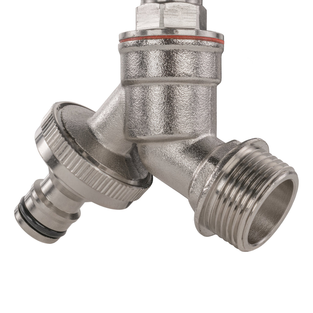 Garden Bib Tap Brass Nickle Plated 3/4" BSPM Inlet + Snap-On Male