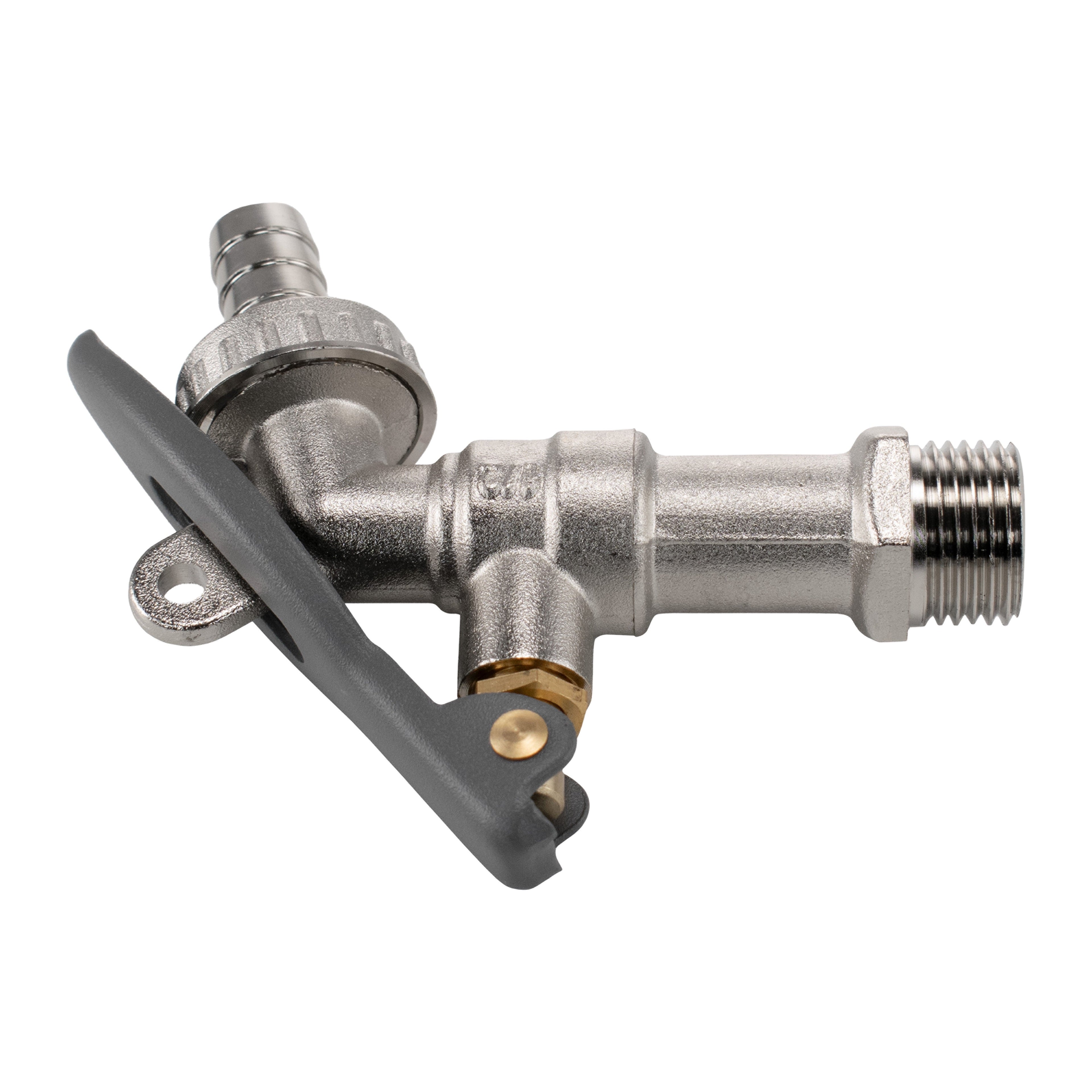 15mm Brass Wall Flange Kit with Lever Tap Hose Barb and Lever Lock