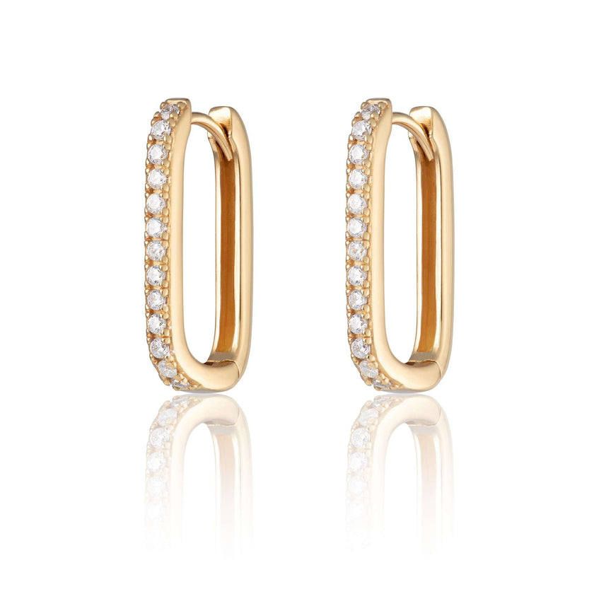 Oval Hoop Earrings with Clear Stones