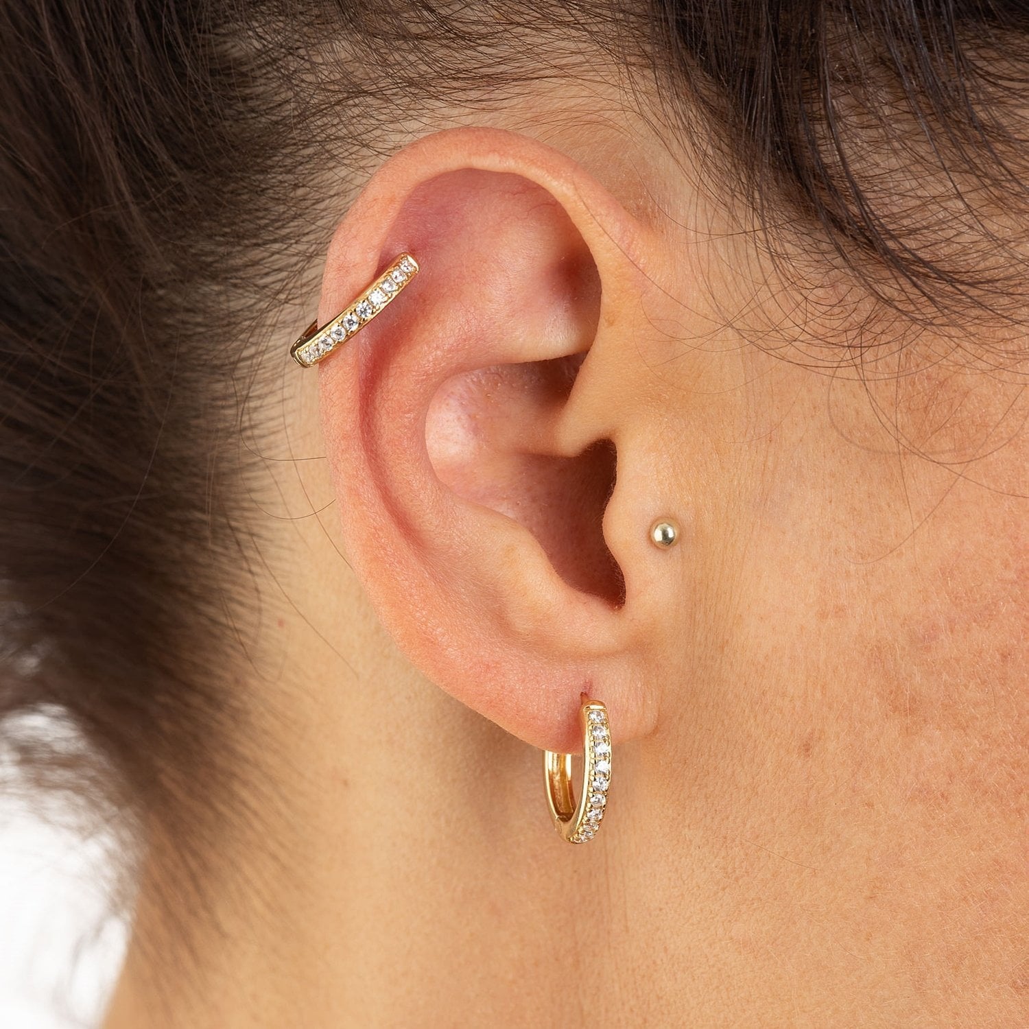 Large Huggie Earrings with Clear Stones