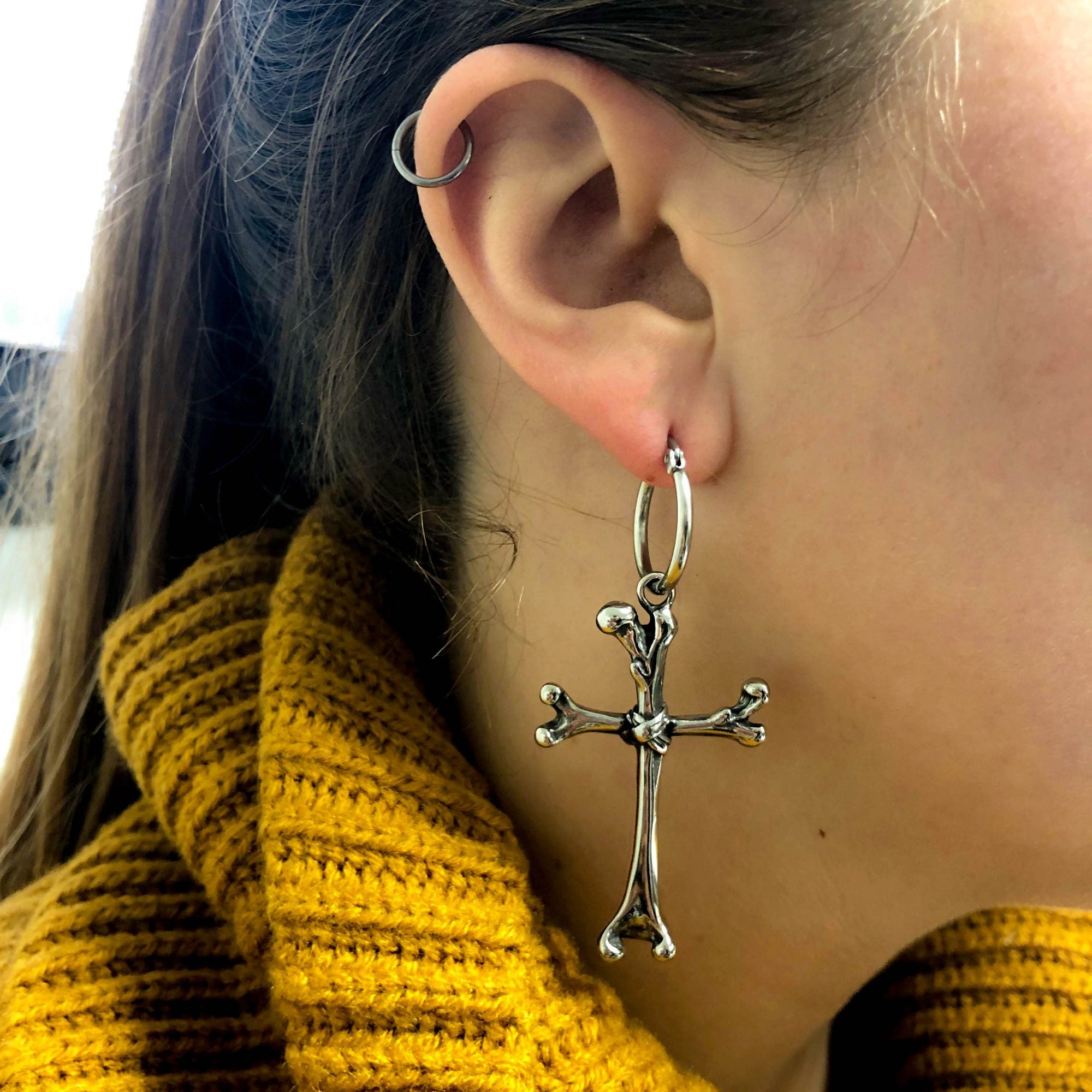 Osteomancy Bone Cross Earrings