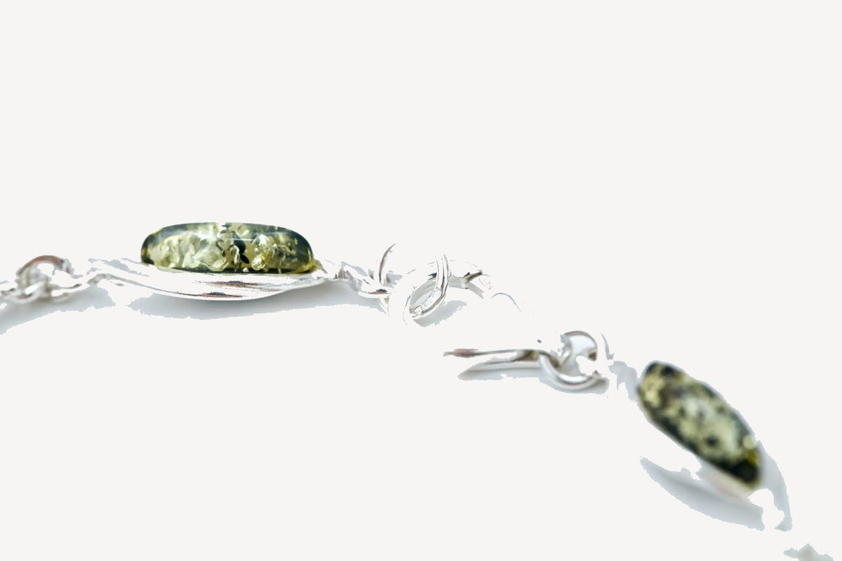 Green Wave Amber Link Bracelet