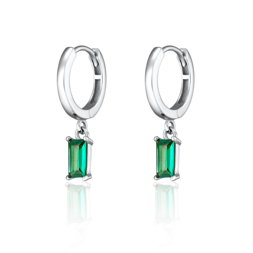 Green Baguette Charm Hoop Earrings