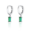Green Baguette Charm Hoop Earrings