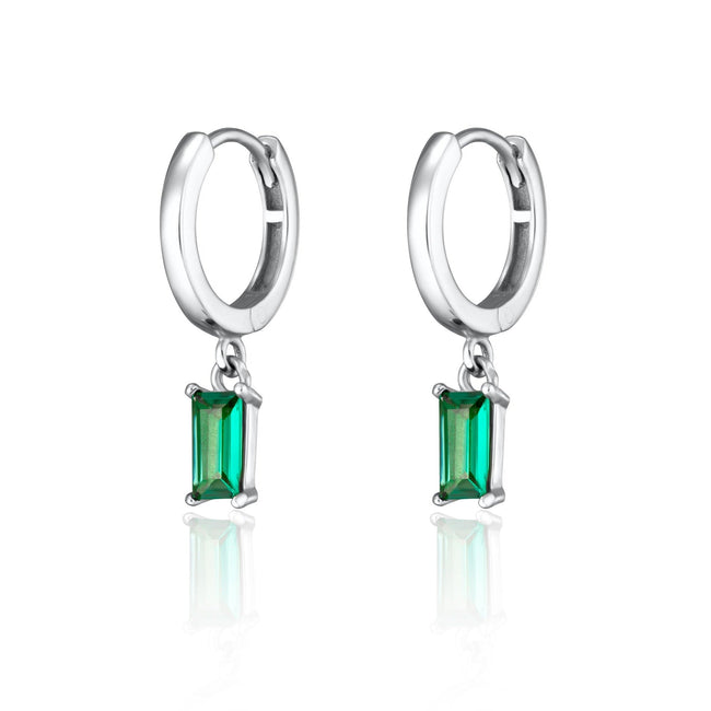 Pendientes de aro con charm de Baguette verde