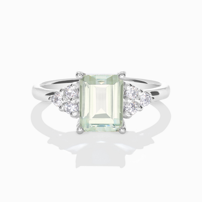 Green Amethyst Emerald Cut Ring in Sterling Silver