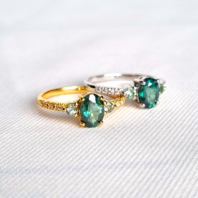 Green Topaz and Green Tourmaline Ring in 18k Gold Vermeil