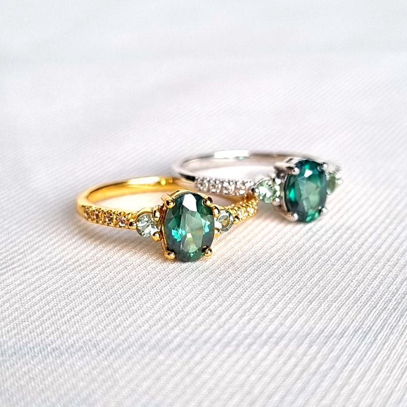Green Topaz and Green Tourmaline Ring in 18k Gold Vermeil