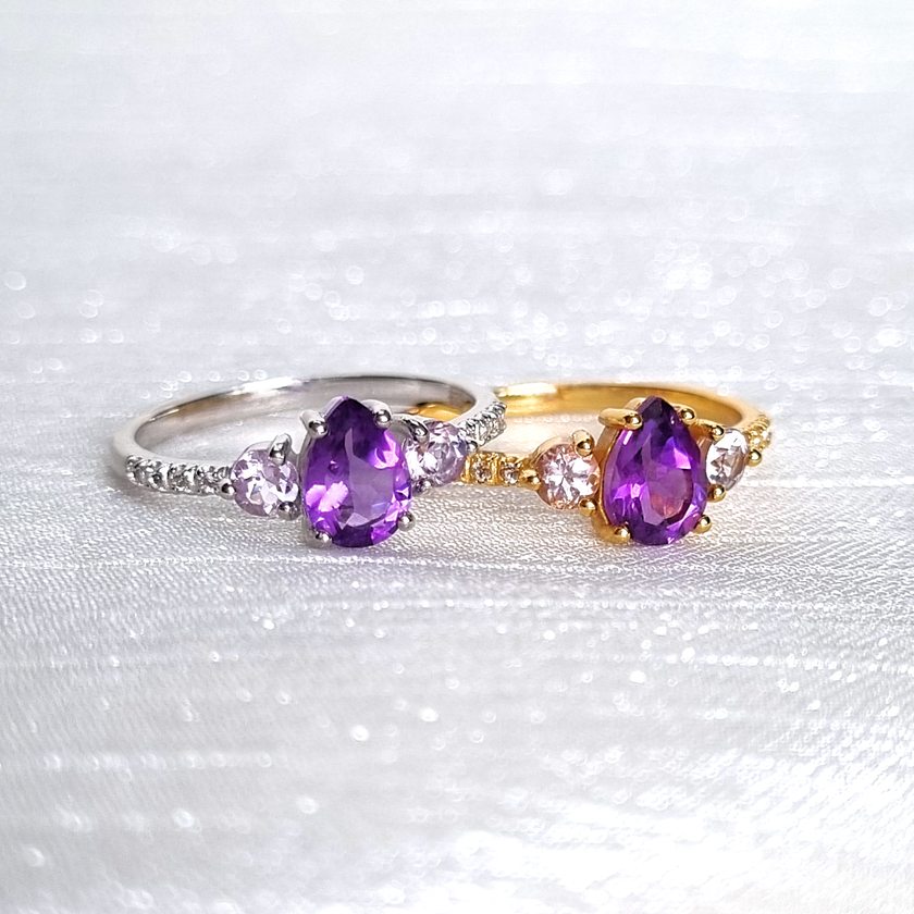 Amethyst- und Lavendelamethystring aus Sterlingsilber