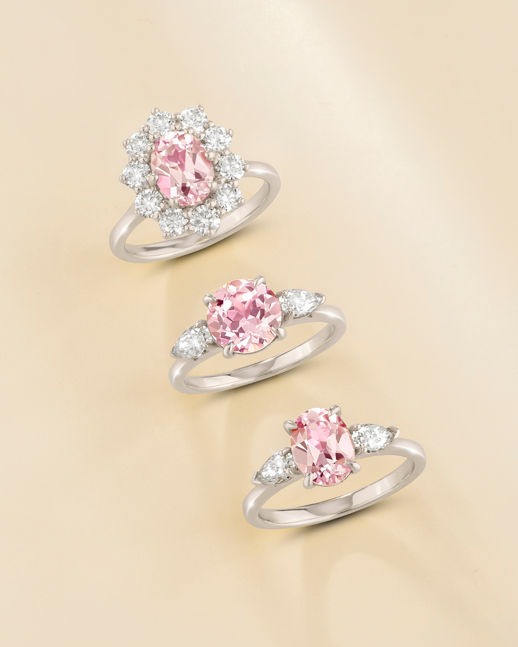 Pink Sapphire Round Cut Three Stone Engagement Ring in Sterling Silver