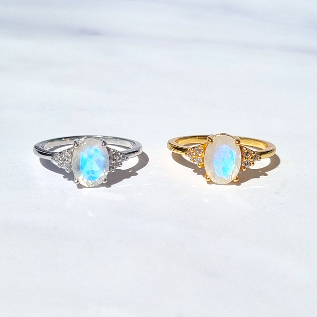 Rainbow Moonstone Ring in 18k Gold Vermeil (Oval Cut)