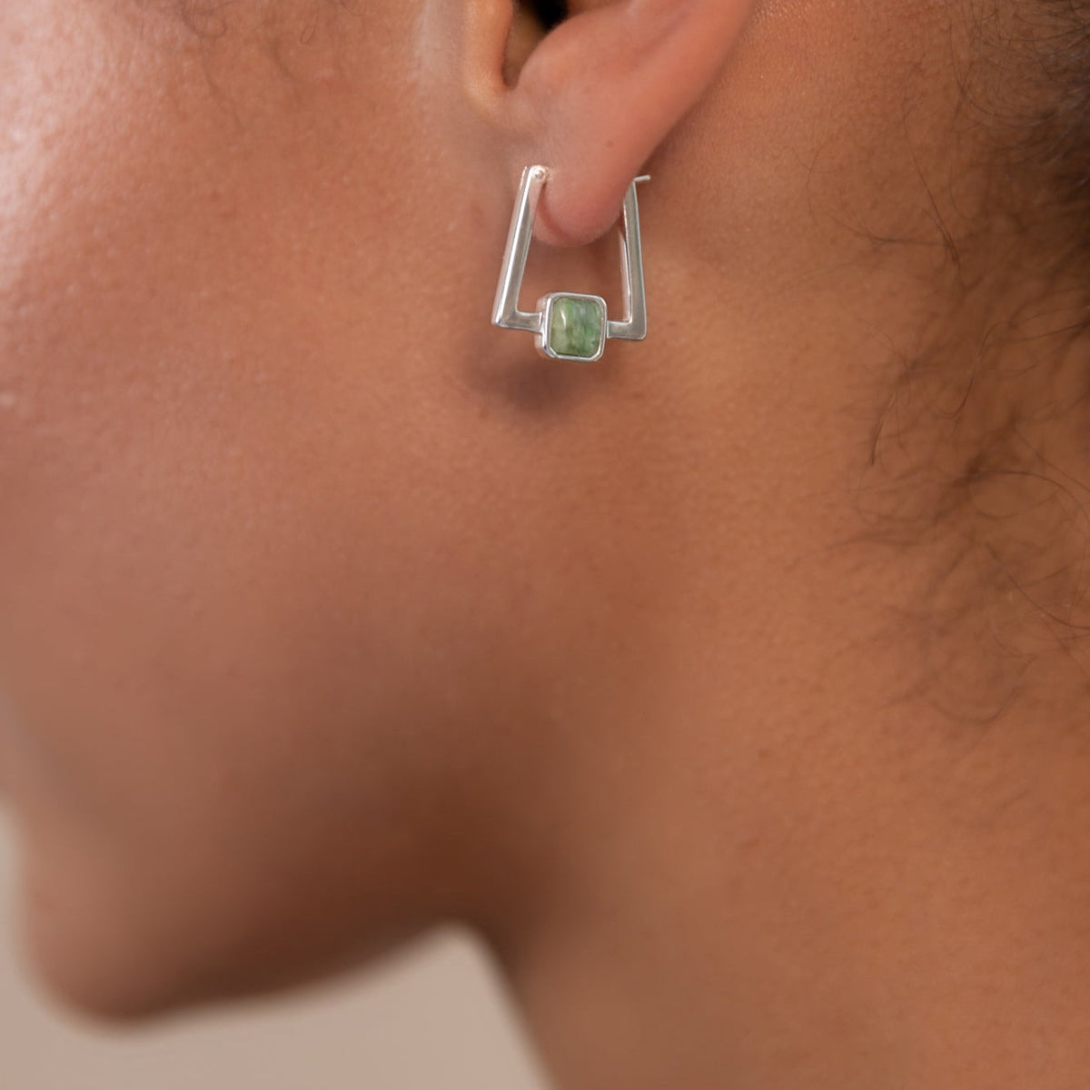 Silver Deco Square Agate Hoops