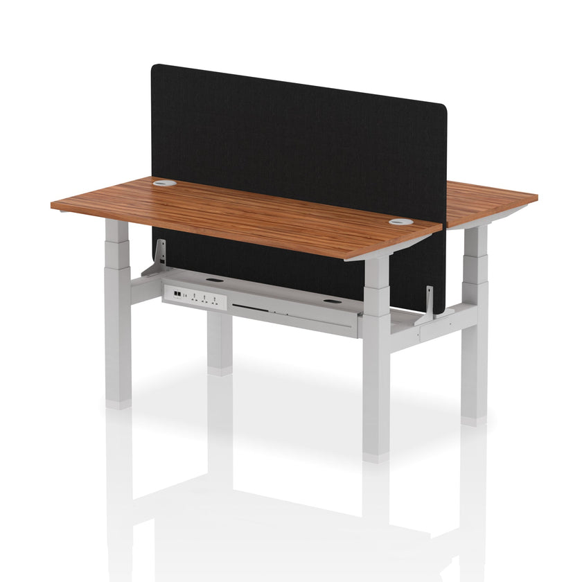 Air Back-to-Back Slimline Height Adjustable Bench Desk - 2 Person with Black Straight Screen