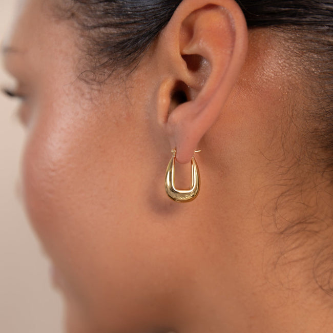 Gold Drop Saddle Hoop Earrings
