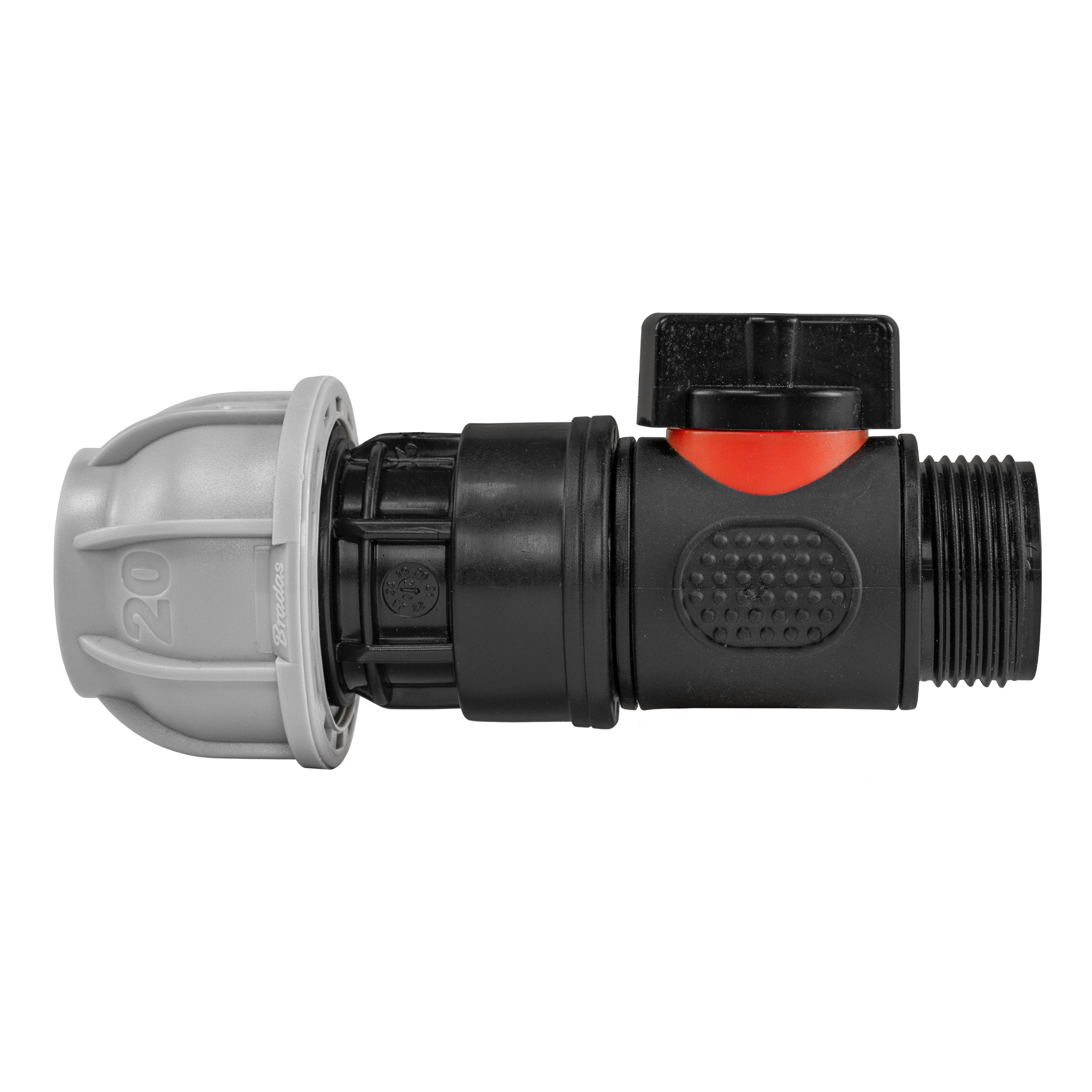 20mm MDPE Straight with In-Line BSPM Threaded Valve