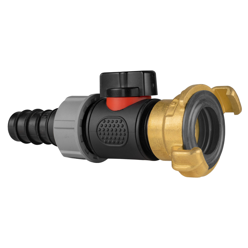 20mm Barbed Straight with In-Line BSPM Valve and Geka Type Connector