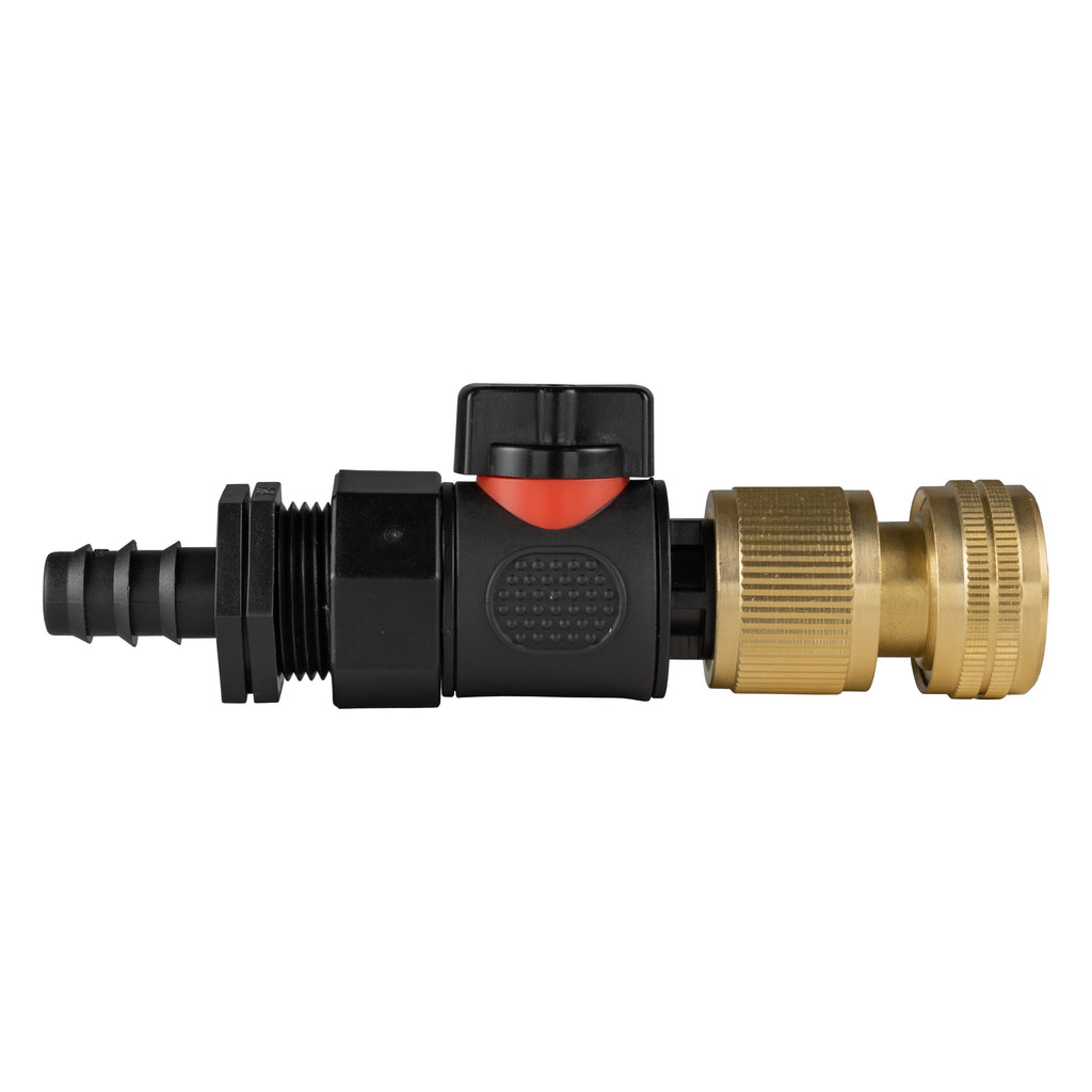 16mm Barbed Straight with BSPF-Quick Connect Valve & Hose Connector Brass