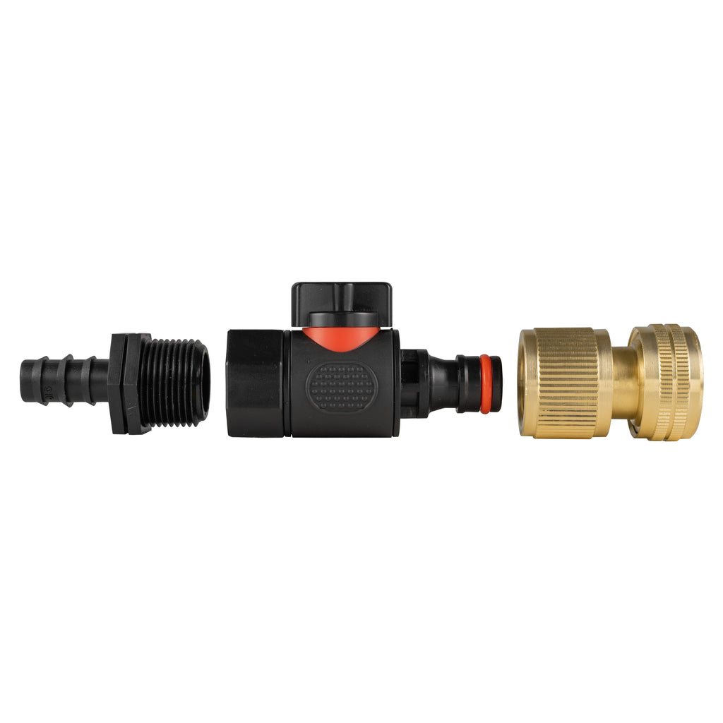 16mm Barbed Straight with BSPF-Quick Connect Valve & Hose Connector Brass