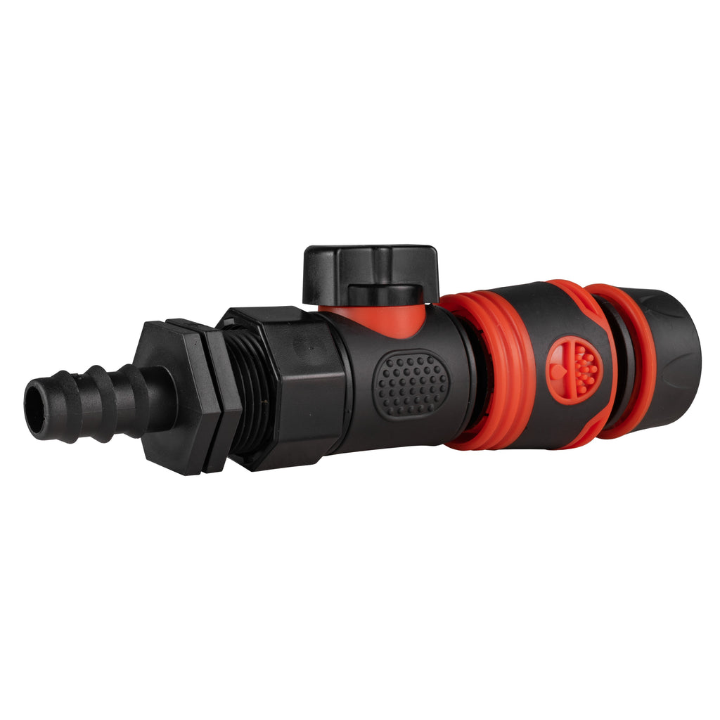 16mm Barbed Straight with BSPF-Quick Connect Valve & Hose Connector Black Soft